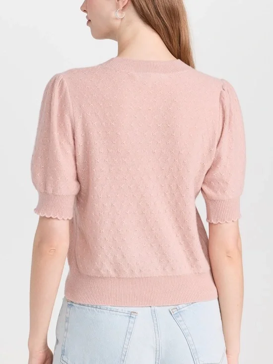 FRAME Pointelle Puff Sleeve Cashmere Sweater | M - Picture 2 of 8